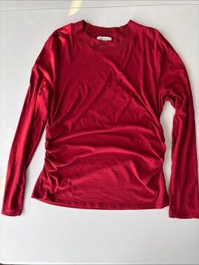 Nation LTD Ruthie Ruched Pima Cotton Top LonS sleeve Red XL Like New